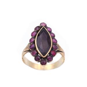 French Victorian Perpignan Garnet Regional 18k Gold Ring 