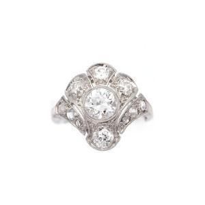 Art Deco Palm Diamond Ring In Platinum, 2 Cts Diamond