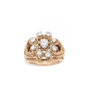 Retro Diamond Cocktail Ring In 18 Karat Gold 