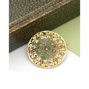 Plique-à-jour Enamel Clover Brooch In 18 Karat Gold, Art Nouveau