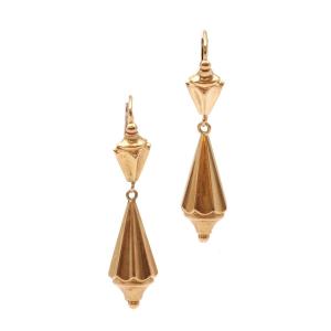 Antique Long French Fileuses Earrings In 18k Hollow Gold