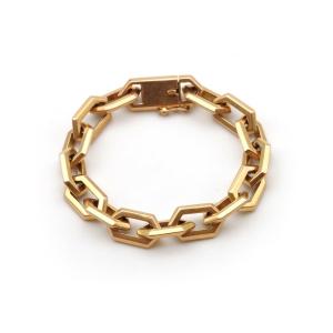French Vintage Solid Gold Beveled Bracelet In 18k Gold