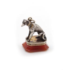 Carnelian Dog Seal Pendant In Silver