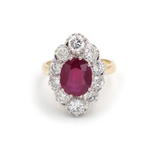 Marquise Ring With Burmese Ruby 2.29 Ct Certified In 18k Gold And Platinum