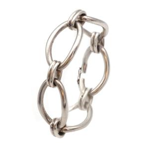 French Silver Bracelet With Large Oval Links, 1960s Modernist Chain Bracelet