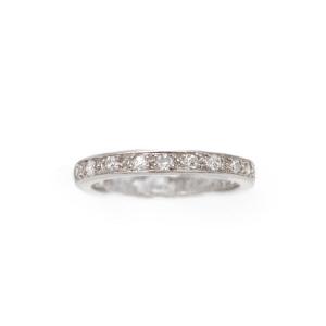 French Art Deco Platinum Eternity Band Ring 0.60 Ct 8/8-cut Diamonds