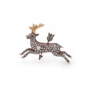 Diamond Arrow Deer Brooch In 14 Karats Gold And Silver
