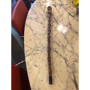 Folk Art Cane In Monoxyl Wood