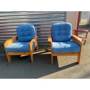 Pair Of Pine Armchairs 1980