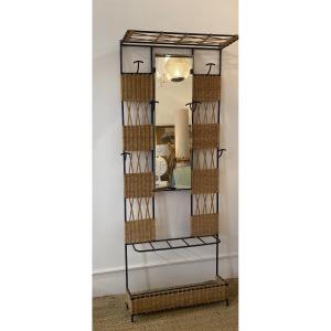 1960s Wicker And Metal Coat Rack 