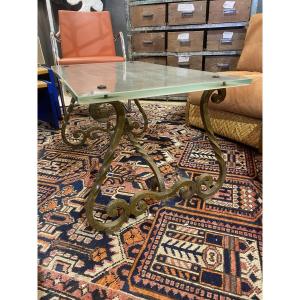 1940s Wrought Iron Coffee Table With Saint Gobain Glass Top 