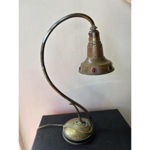 Art Nouveau Bronze And Brass Lamp