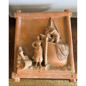 Terracotta Bas-relief F. Tessier Villenauxe Early 20th Century 