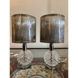 Pair Of Vintage Glass Lamps From The 1970s
