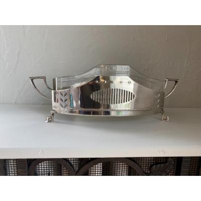 Jardinière En Métal Argenté Et Cristal époque Art Nouveau