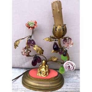 Small Buddha Candle Holder, Porcelain Flowers