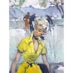 Pierre Grisot Young Parisian Girl In The Yellow Dress