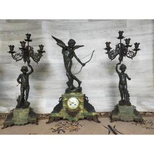 Large Art Nouveau Clock Roberto Aurili And His Pair Of Candlesticks