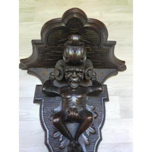 Large Neo-gothic Carved Wood Wall Console
