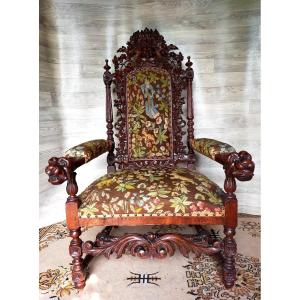 Ceremonial Armchair Decorated With Lion Heads
