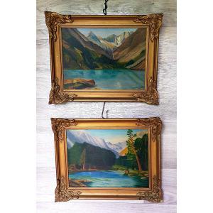 Timmerman Two Paintings Cauterets Lake Gaube And Lake Huas In The Gaube Valley