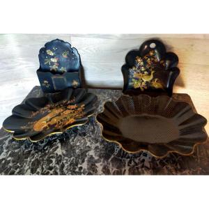 Lot In Boiled Cardboard Napoleon III Bread Basket Crumb Collector Wall Shelf