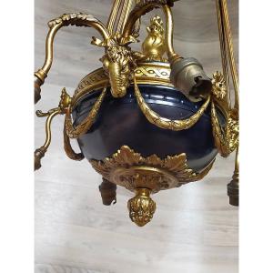 Large Louis XVI Chandelier With Ram's Heads In Gilt Bronze 