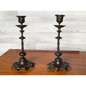Pair Of Art Nouveau Bronze Candlesticks