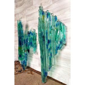 Pair Of Biancardi Hammered Glass Sconces Italy Circa 1960
