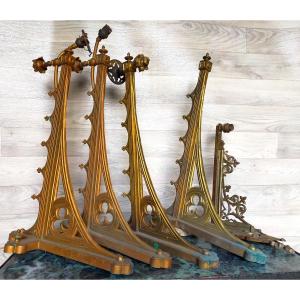 Five Neo-gothic Bronze Sconces (neo-gothic, Chandelier Lamp)