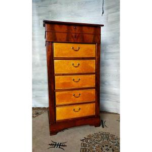 Cartonnier In Flamed Mahogany Writing Desk And Inkwell Louis Philippe