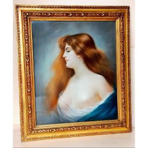 Large Pastel Of Woman 1900 Art Nouveau 