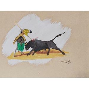 Angel Zapata Bullfighting Scene Lot Of 3 Watercolors