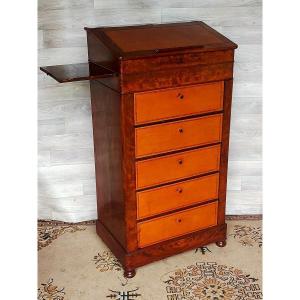 Flamed Mahogany Cardboard Box With Writing Case And Inkwell