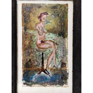 Naked Woman Smoking Cigarette Signed Ahnno?