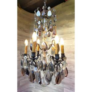 Lustre Pampilles De Couleurs Et Monture Bronze