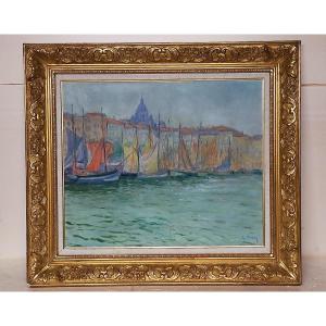 Achille Bron 1867-1949 The Port Of La Rochelle (charentaise School, Crozant)