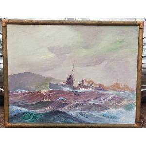 Jean Louis Paguenaud Warship On A Rough Sea Marine Painter