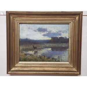 Paul Rue 1866-1944 "the Deer On The Edge Of A Pond In Brenne" Crozant School Creuse Indre