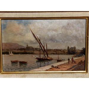 The Harbor Of Geneva Switzerland Georges Djakeli (1850-1938)