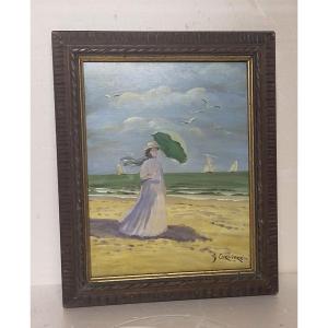 Gaston Cormiere (1858-1943) Elegant On The Beach Deauville Normandy