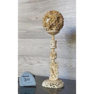 Large Ivory Cantonese Ball With Base 