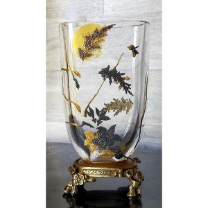 Baccarat Vase With Asian Decor And Bronze Mount 