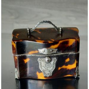 Travel Inkwell In Tortoiseshell With Boulle Marquetry