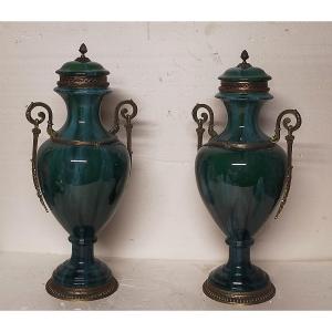 Pair Of Covered Pots With Bronze Mounts (sèvres Cassolette Vases)