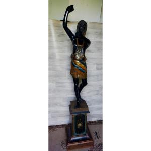 Nubian Napoleon III Torch Holder In Polychrome Wood