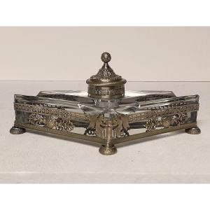 Empire Inkwell Decorated With Antique Women In Bronze And Crystal