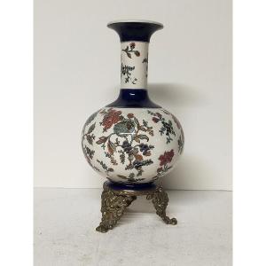 Sarreguemines Vase With Bronze Mount