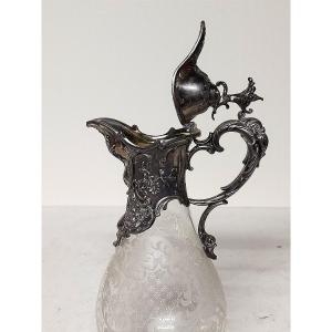 Sterling Silver And Engraved Crystal Ewer