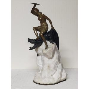 Mythological Bronze On Marble Base 